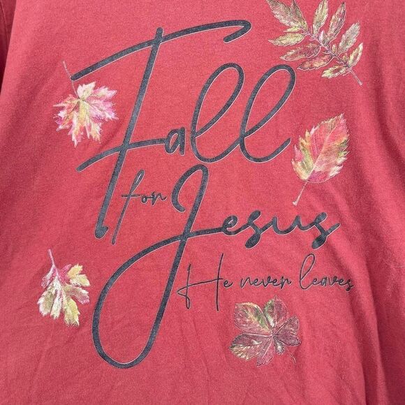 Bella Canvas Fall for Jesus He Never Leaves Graphic‎ shirt Large Red religious - Picture 3 of 6